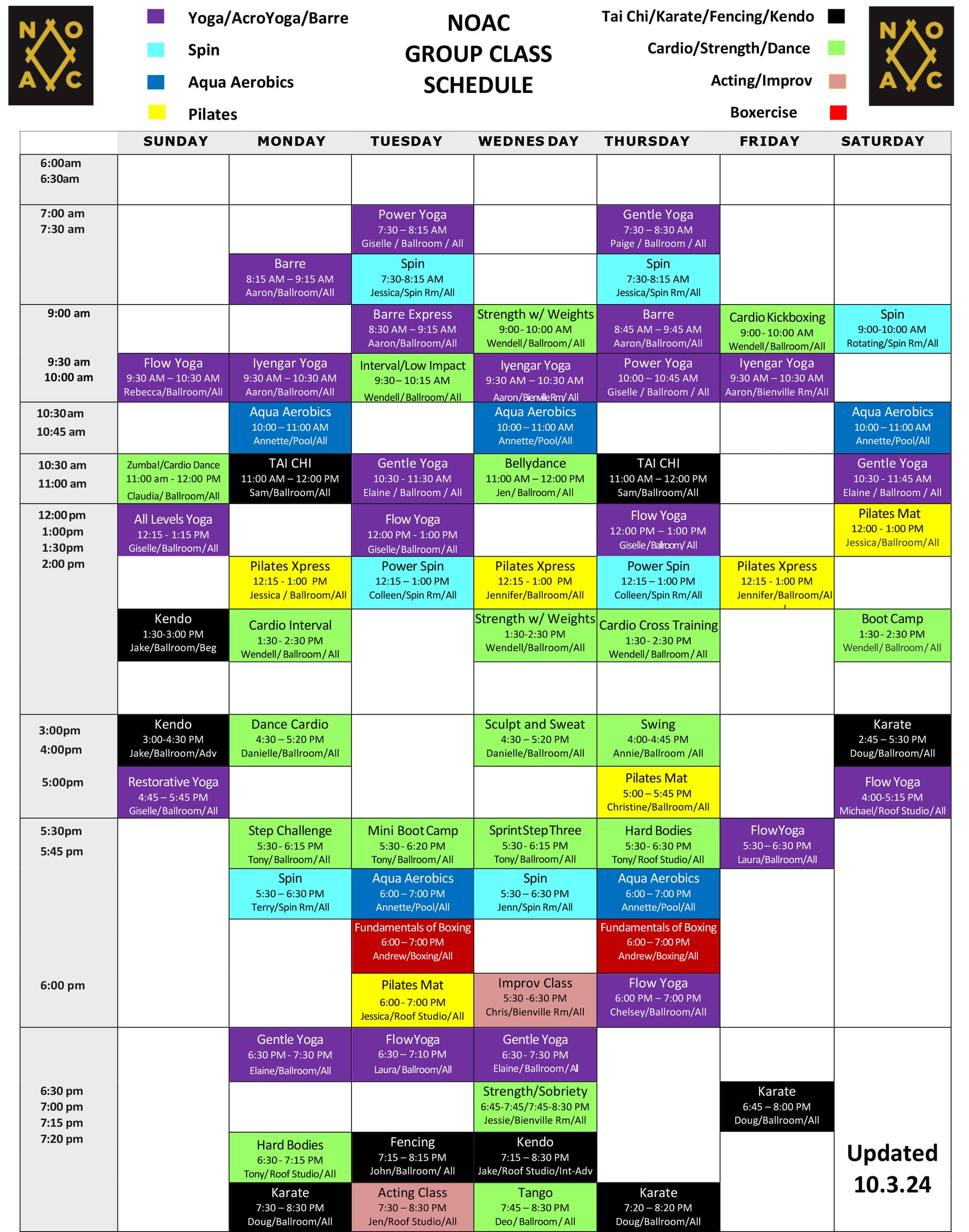 group class schedule