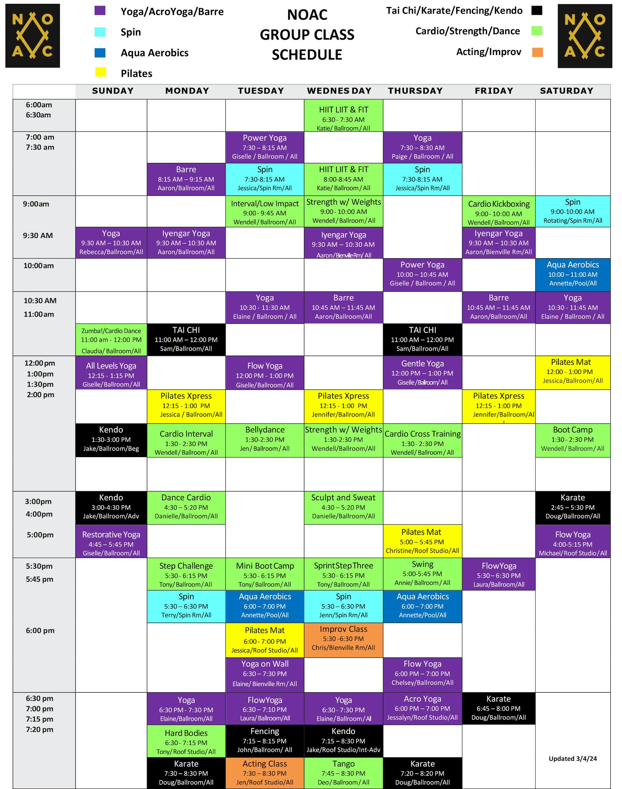 group class schedule